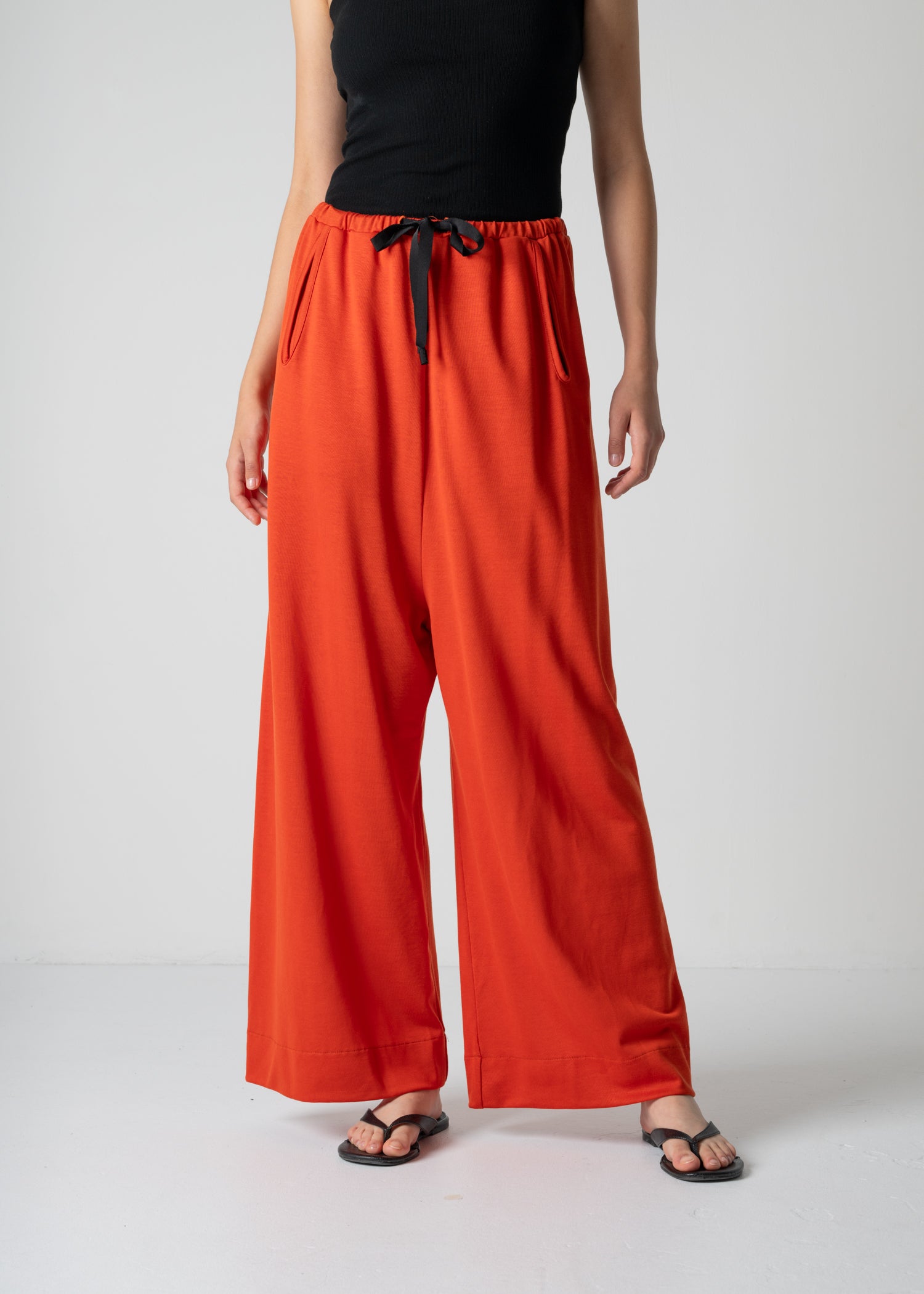 super loose trousers, red, cogthebigsmoke, one size fits all, sustainable fashion, less is more, made in Japan, quiet luxury, minimalist