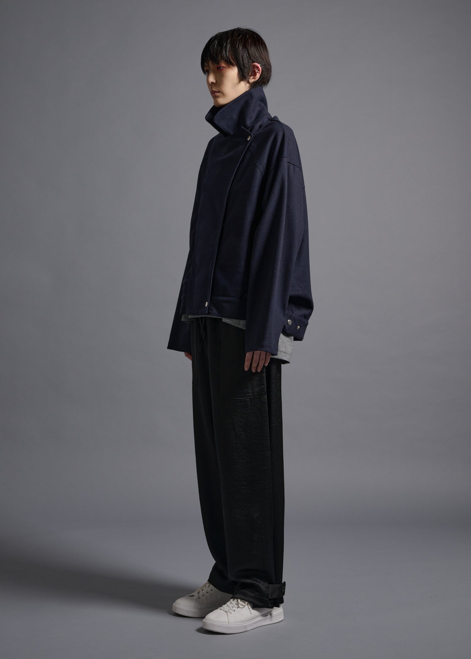 oversized biker jacket, navy, cogthebigsmoke, one size fits all, sustainable fashion, less is more, made in Japan, quiet luxury, minimalist