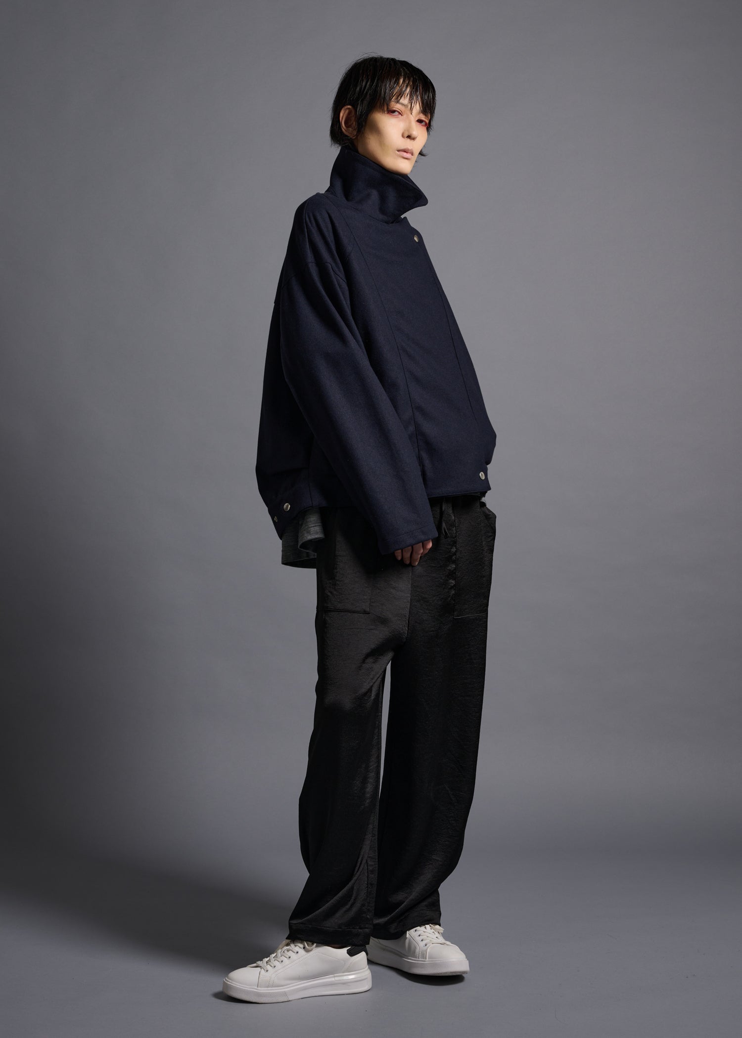 oversized biker jacket, navy, cogthebigsmoke, one size fits all, sustainable fashion, less is more, made in Japan, quiet luxury, minimalist
