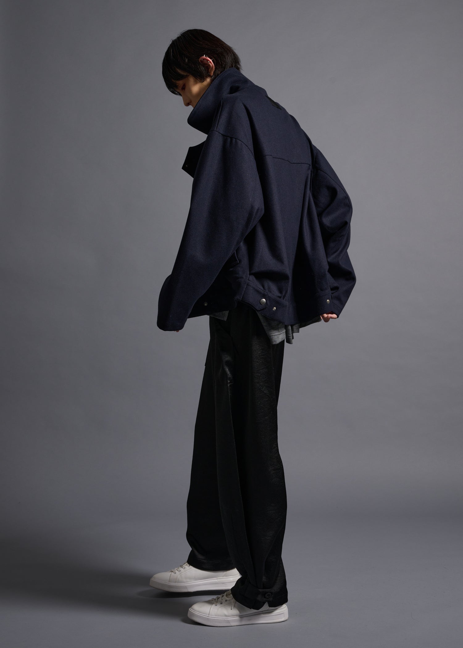 oversized biker jacket, navy, cogthebigsmoke, one size fits all, sustainable fashion, less is more, made in Japan, quiet luxury, minimalist