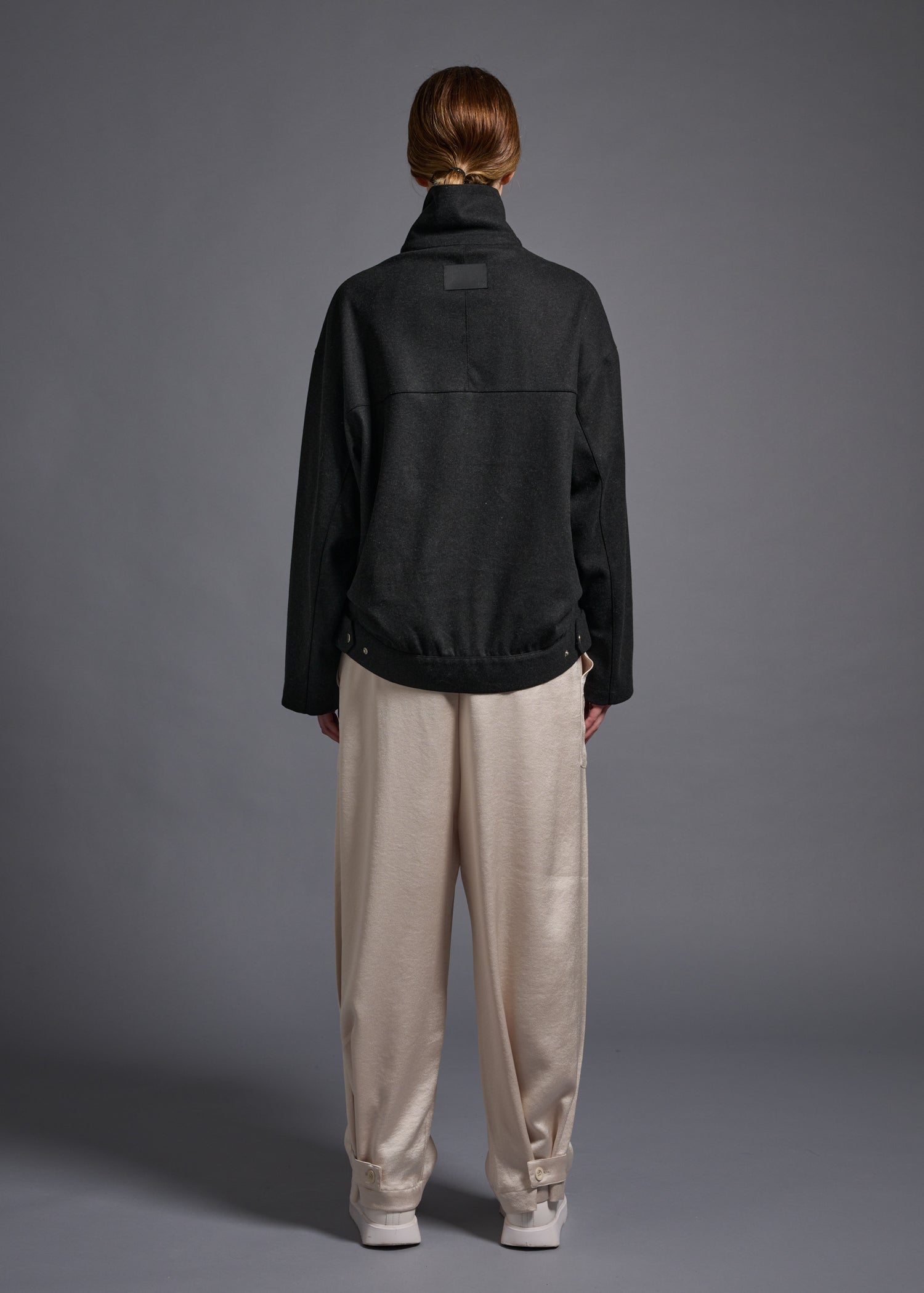 oversized biker jacket, charcoal, cogthebigsmoke, one size fits all, sustainable fashion, less is more, made in Japan, quiet luxury, minimalist