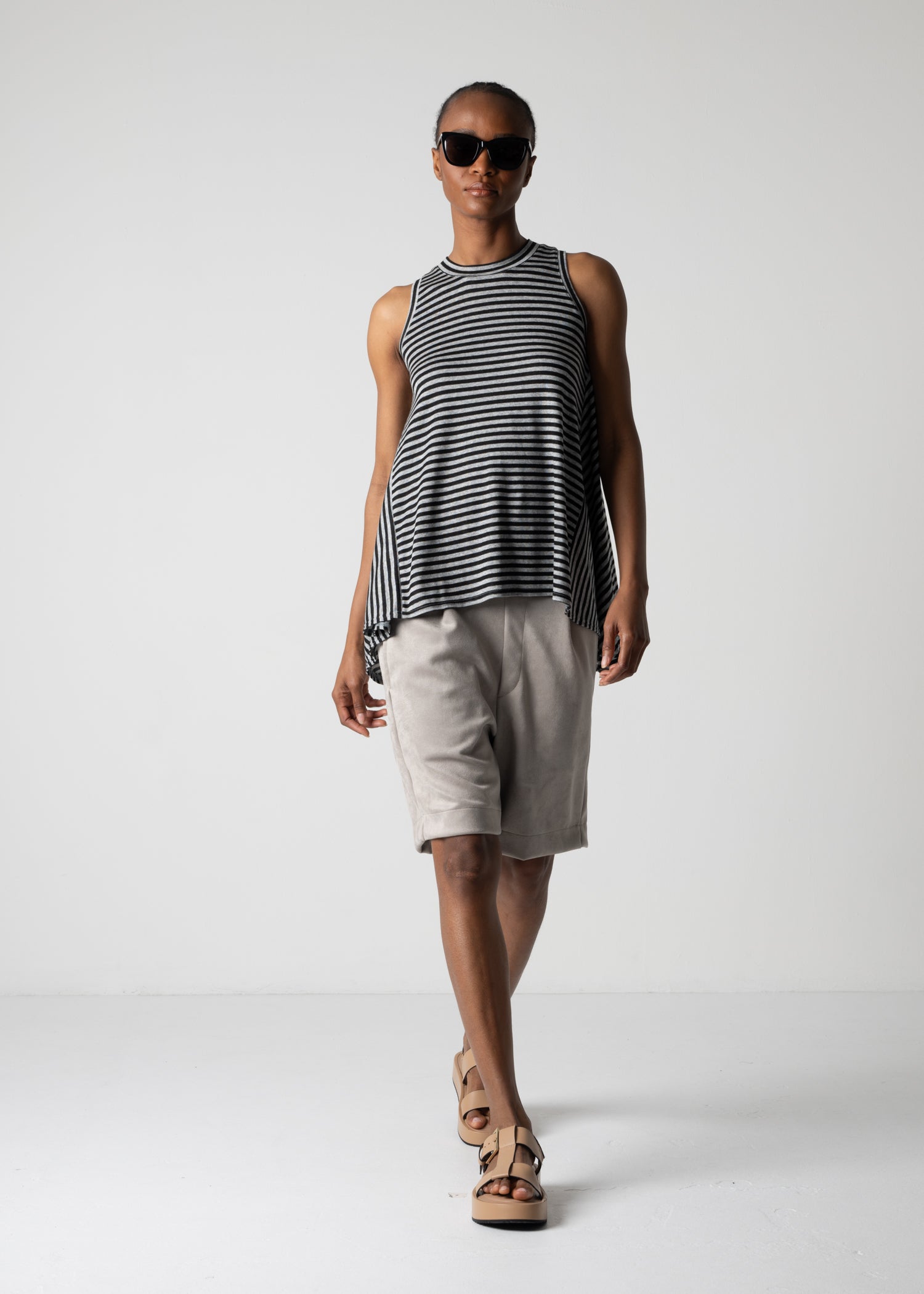 American sleeve top, grey black stripe, cogthebigsmoke, one size fits all, sustainable fashion, less is more, made in Japan, quiet luxury, minimalist