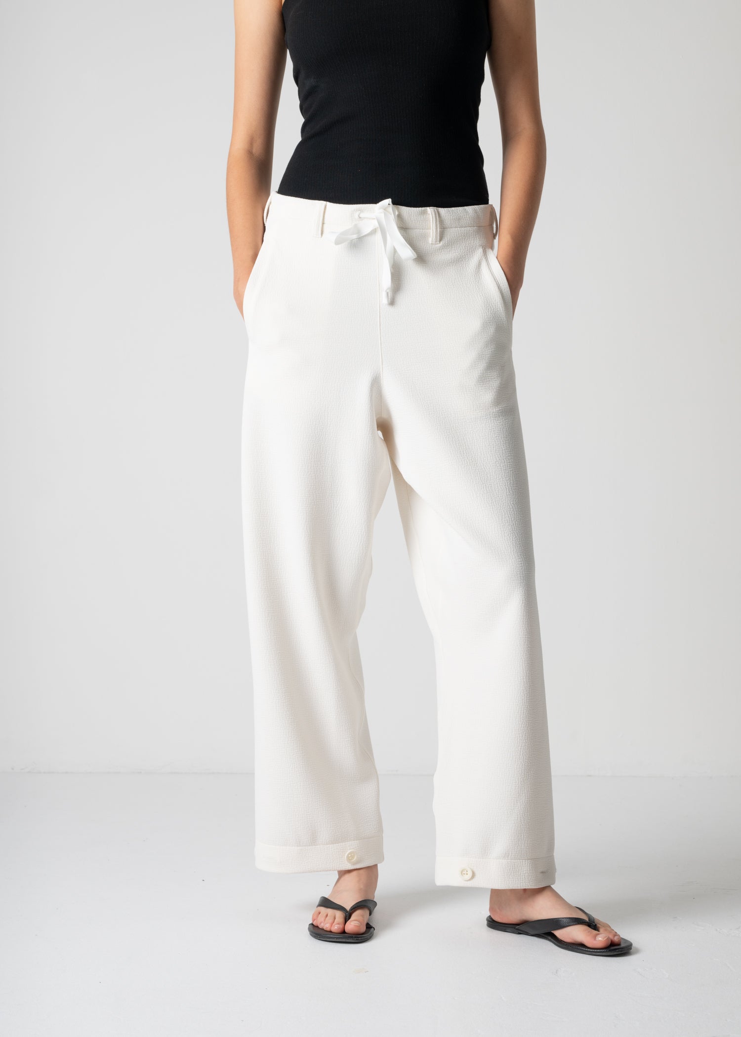 straight leg trousers, white, cogthebigsmoke, one size fits all, sustainable fashion, less is more, made in Japan, quiet luxury, minimalist
