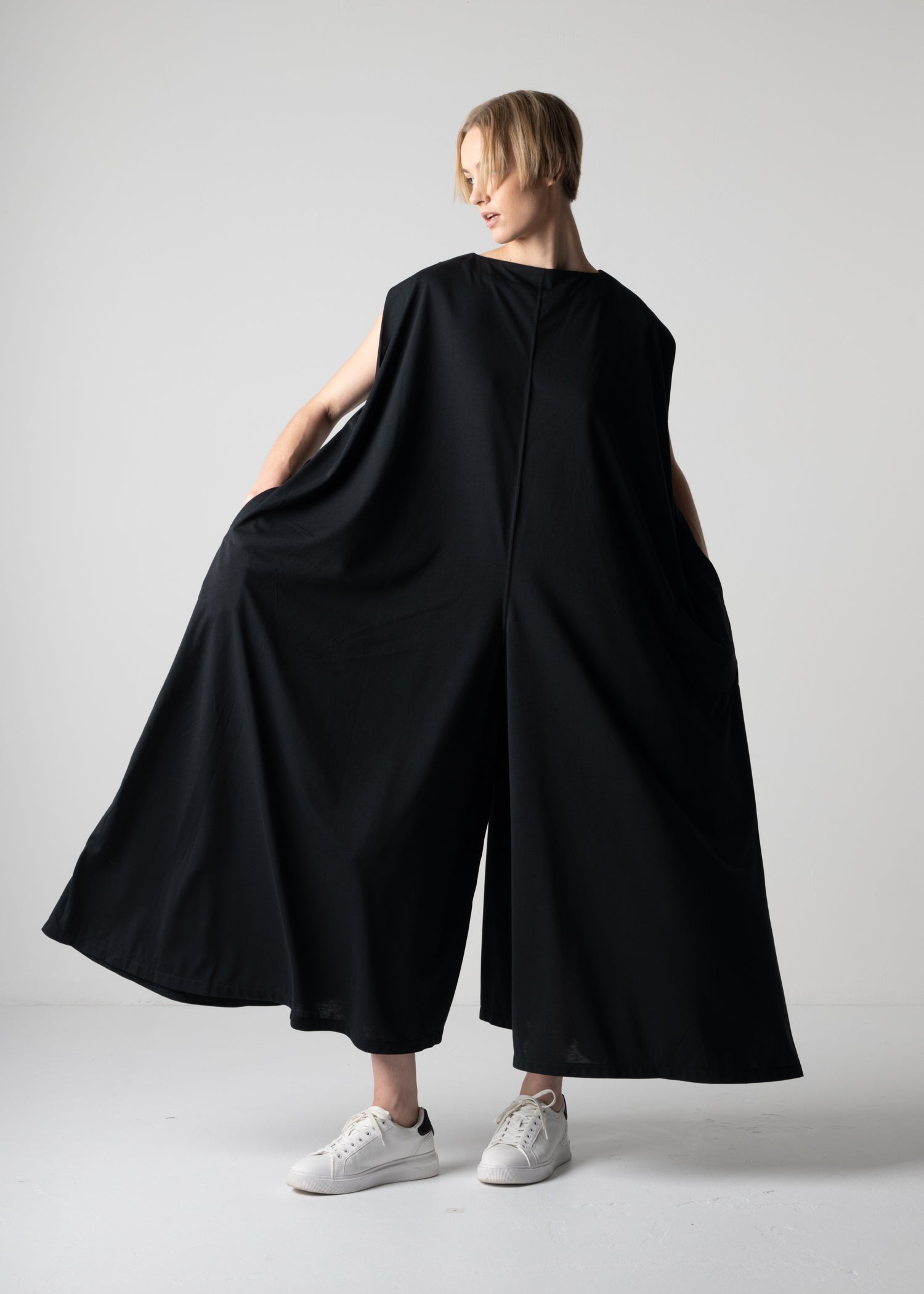 full-length jumpsuit, black, cogthebigsmoke, one size fits all, sustainable fashion, less is more, made in Japan, quiet luxury, minimalist