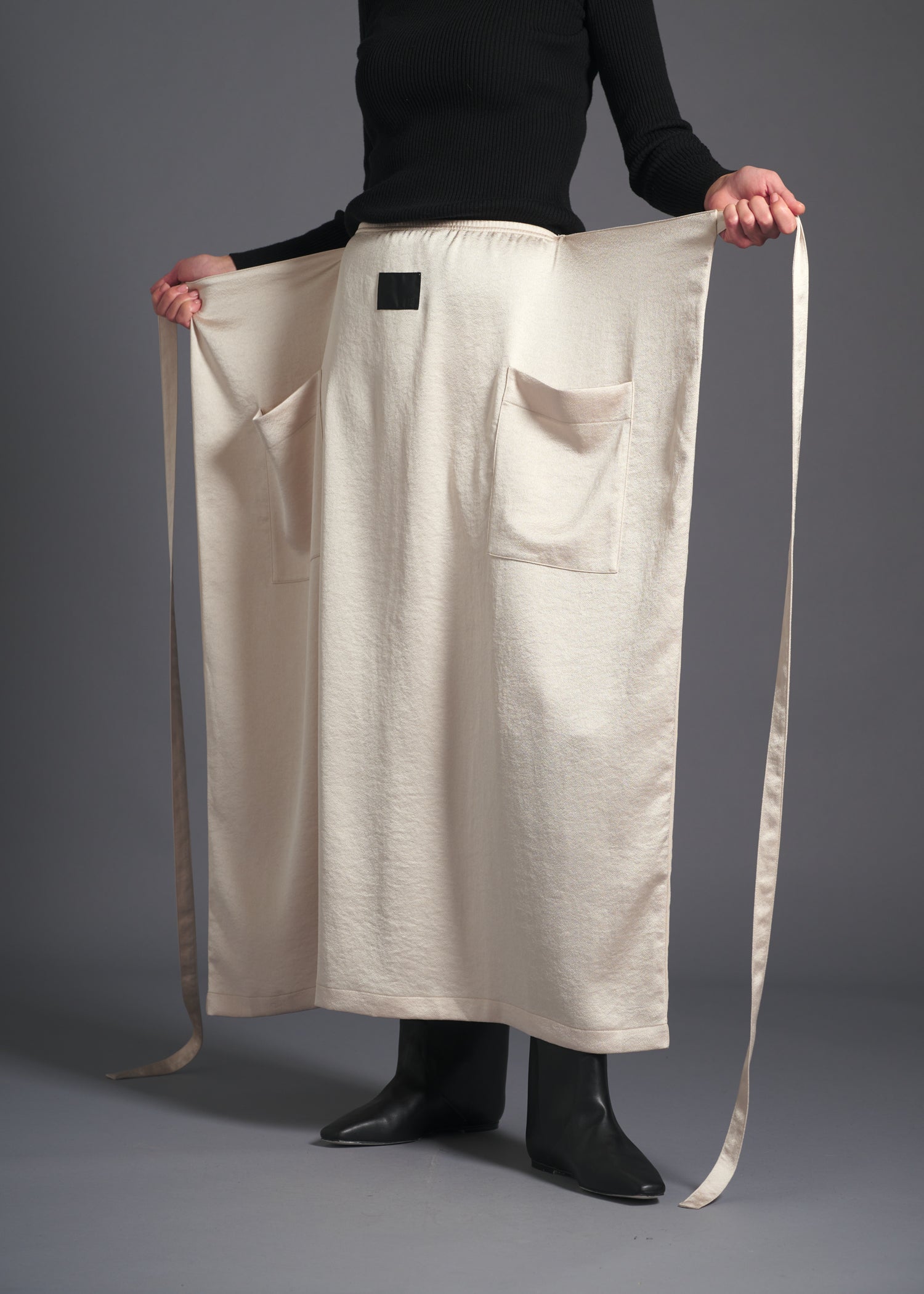 3-way wrap skirt, oat, cogthebigsmoke, one size fits all, sustainable fashion, less is more, made in Japan, quiet luxury, minimalist