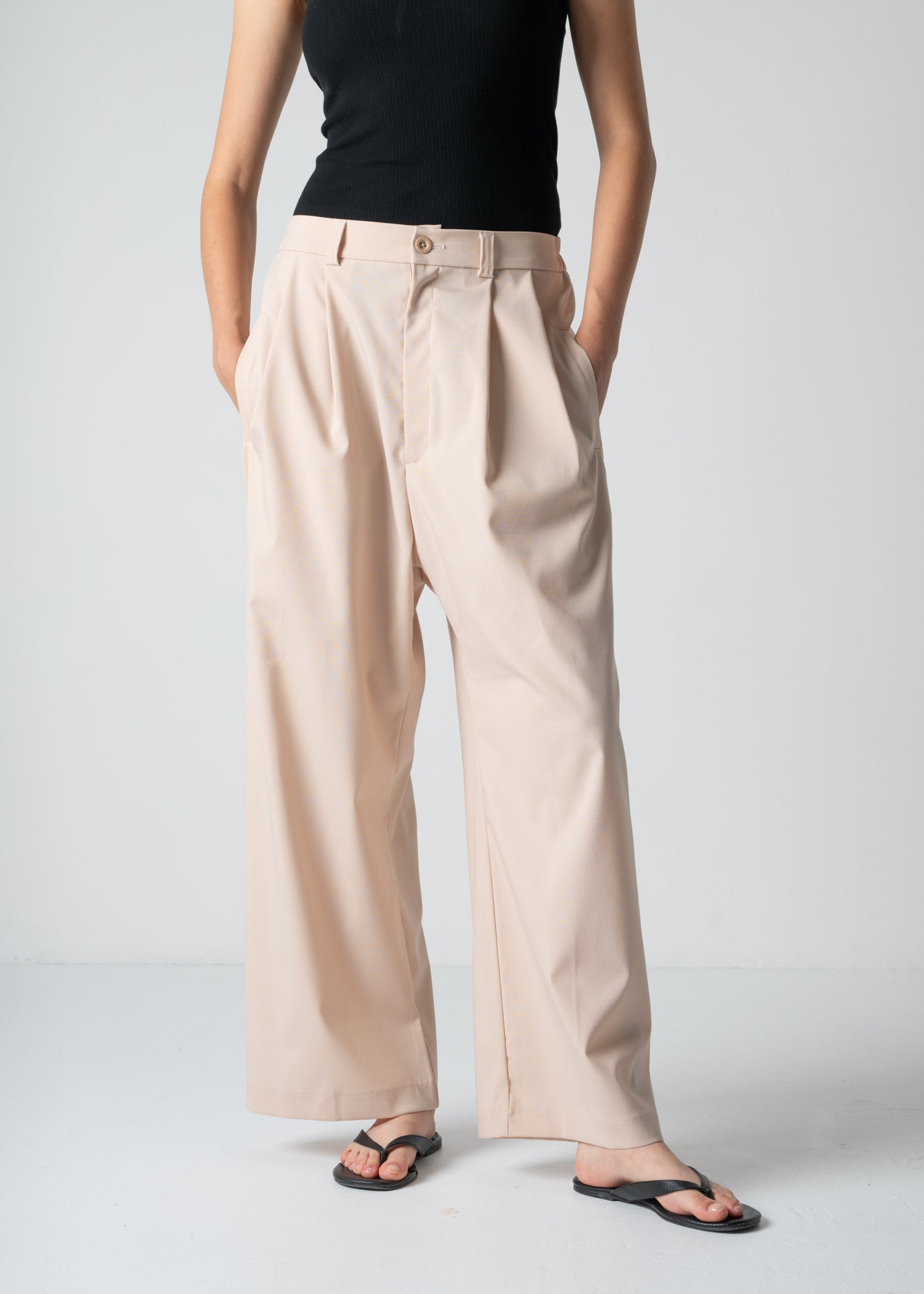 baggy trousers, peach colour, cogthebigsmoke, one size fits all, sustainable fashion, less is more, made in Japan, quiet luxury, minimalist