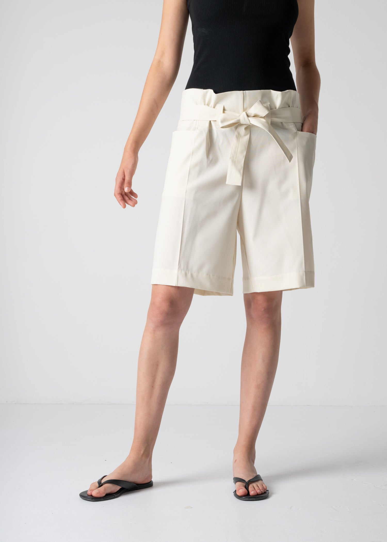 shorts with a centre crease, off white, cogthebigsmoke, one size fits all, sustainable fashion, less is more, made in Japan, quiet luxury, minimalist