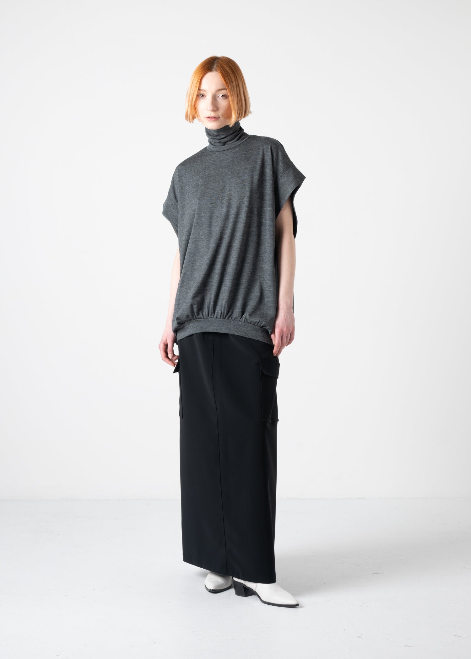 48 KENNA FRENCH HIGH-NECK TOP / HIGH GAUGE PURE WOOL JERSEY - C11