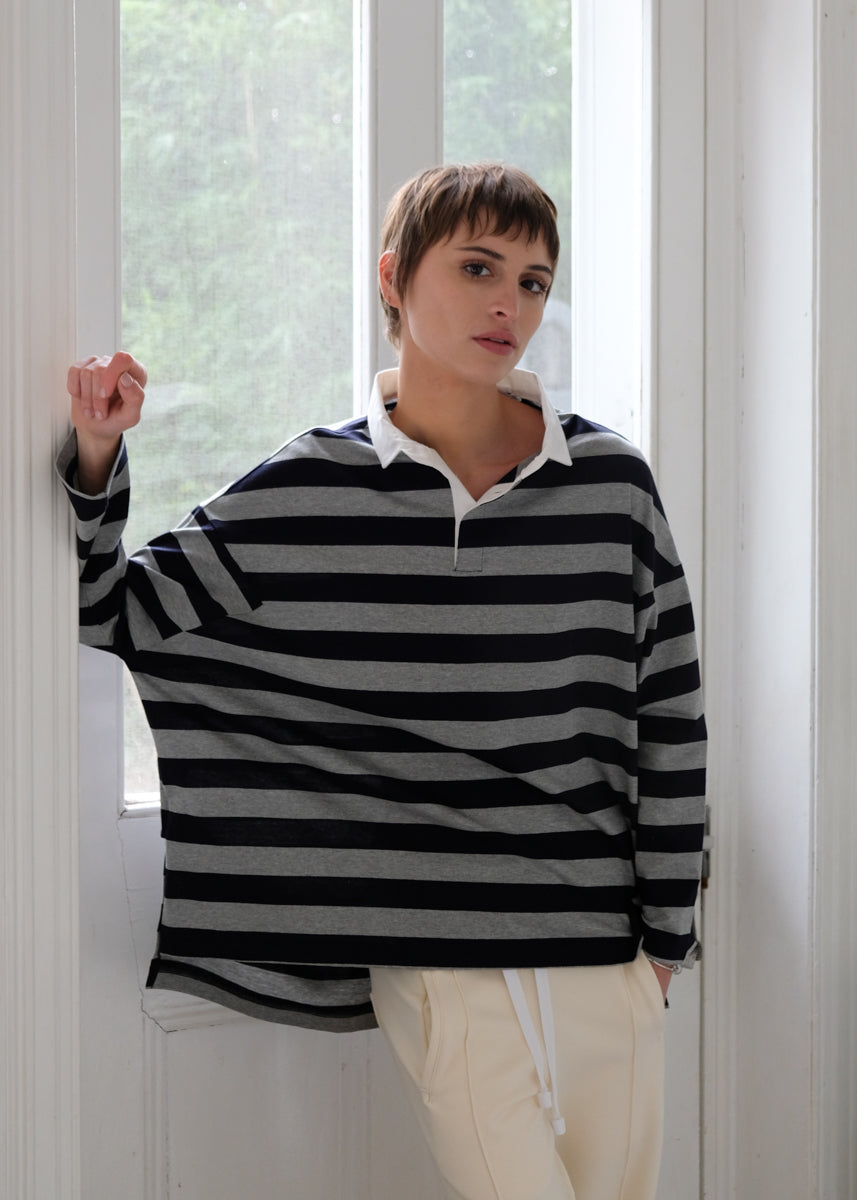 IVY RUGBY JERSEY / AIR SPINNING COTTON JERSEY STRIPE - ONLINE STORE EXCLUSIVE