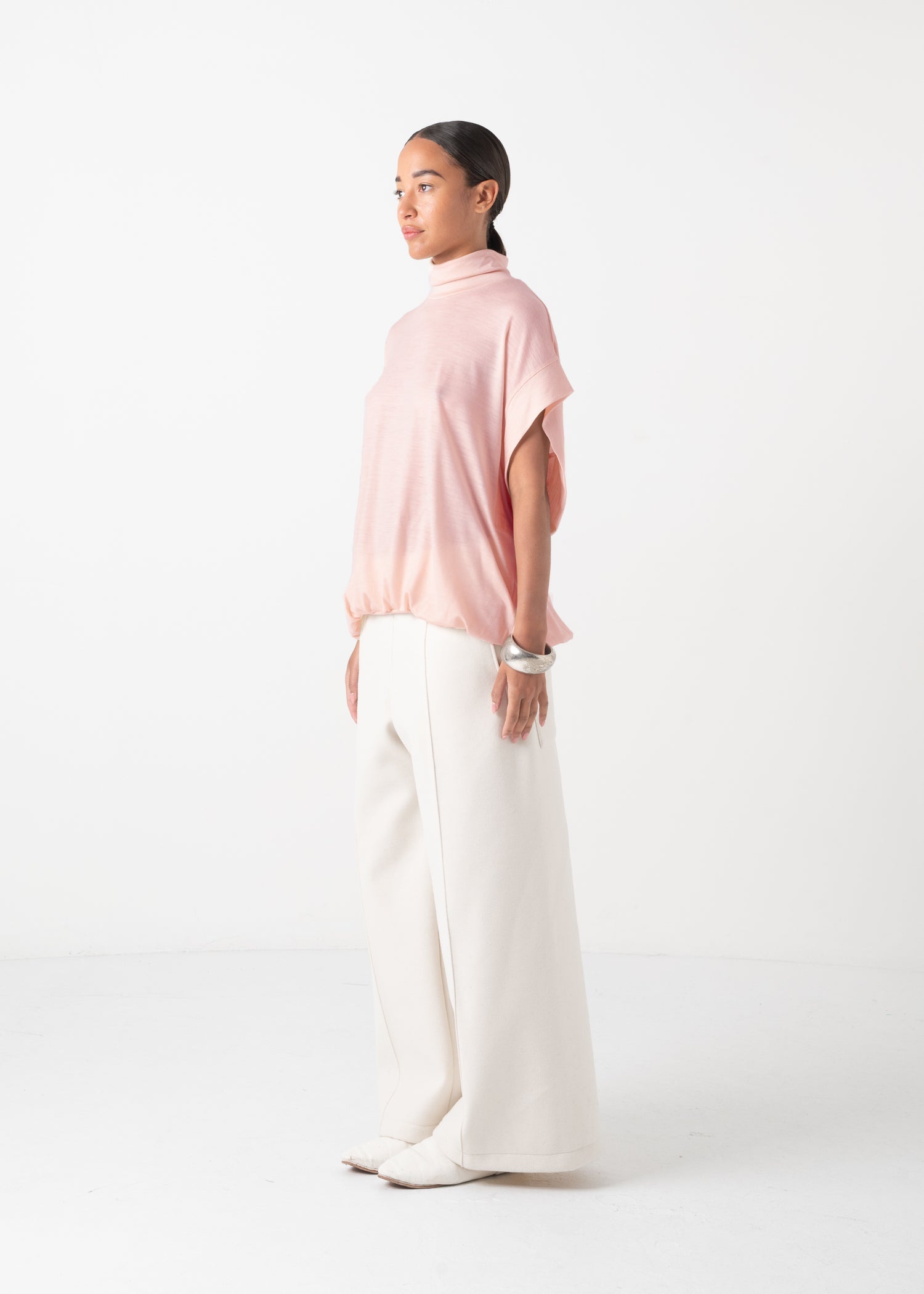 48 KENNA FRENCH HIGH-NECK TOP / HIGH GAUGE PURE WOOL JERSEY - C11