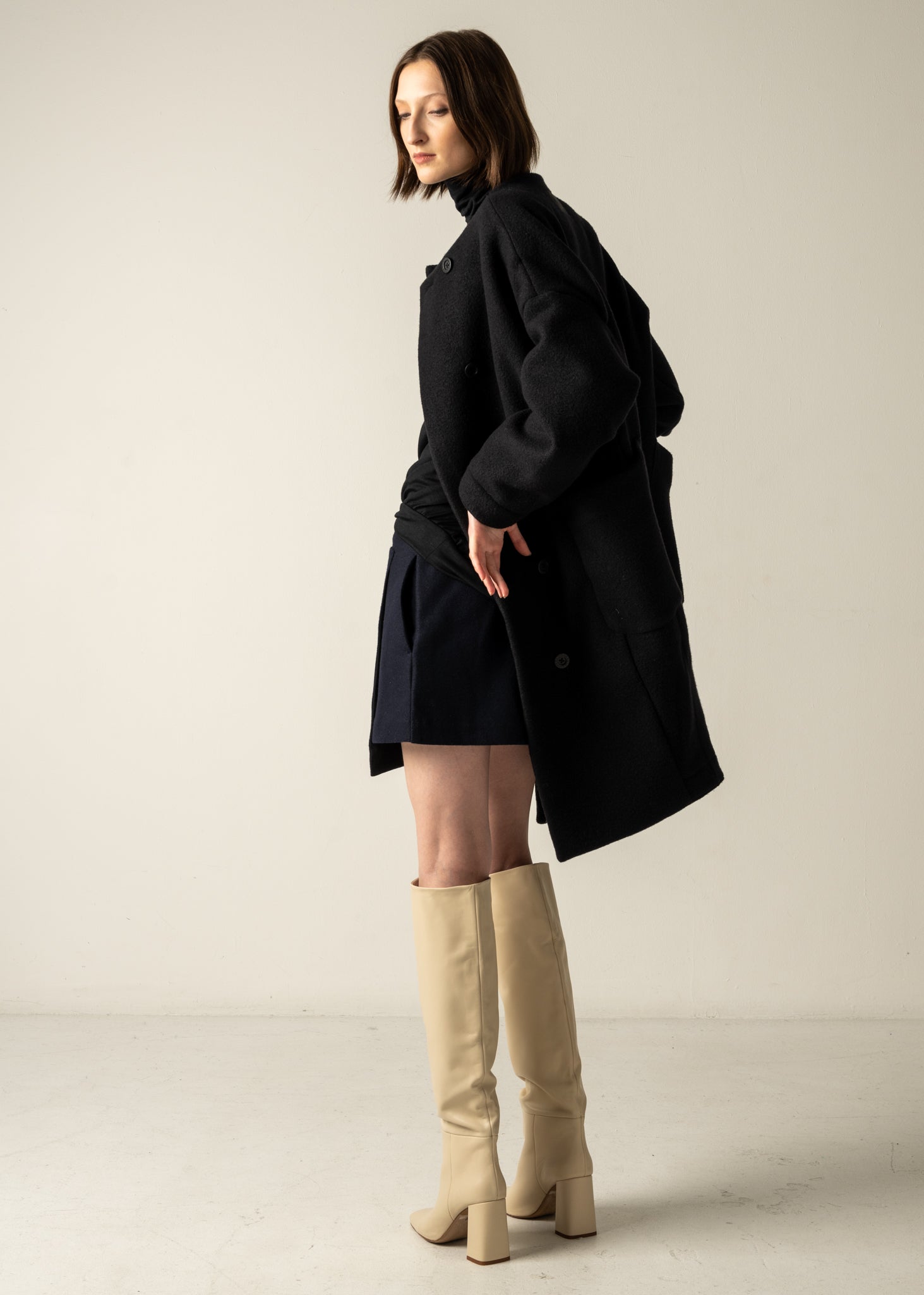 Black round outlet neck coat