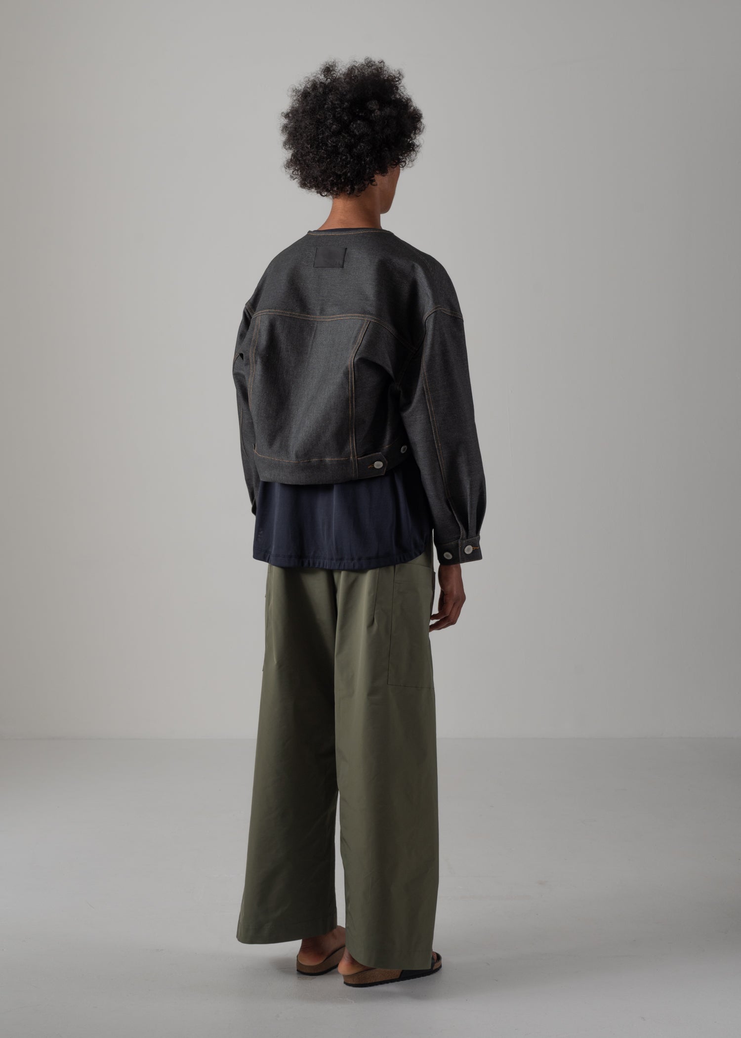 NIKKI COLLARLESS JACKET, Denim-like Jacket, Made in Japan