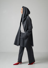 17 ORNELLA HOODED WRAP COAT / SUPER120S PURE WOOL SPONGY JERSEY - C15
