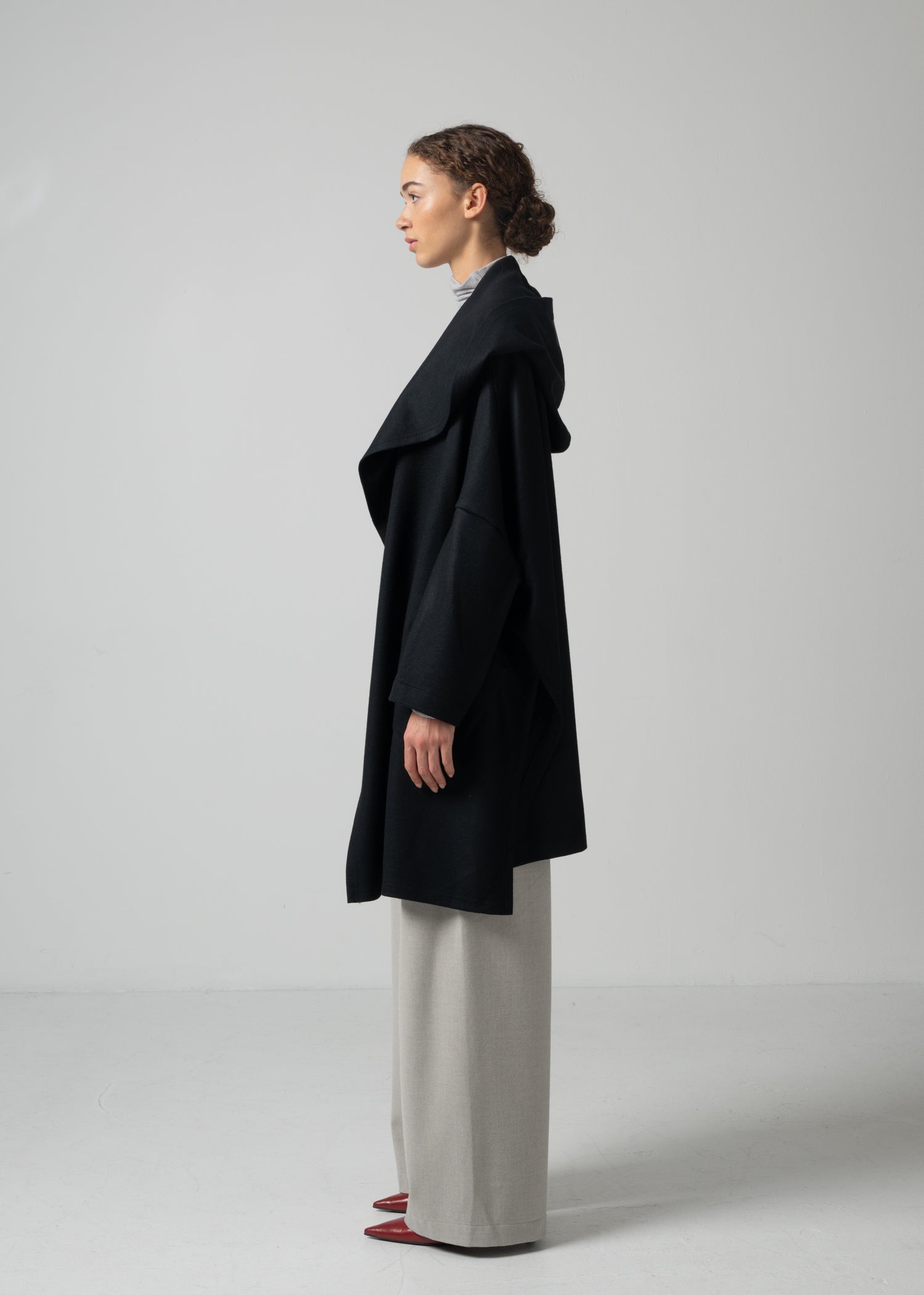 17 ORNELLA HOODED WRAP COAT / SUPER120S PURE WOOL SPONGY JERSEY - C15