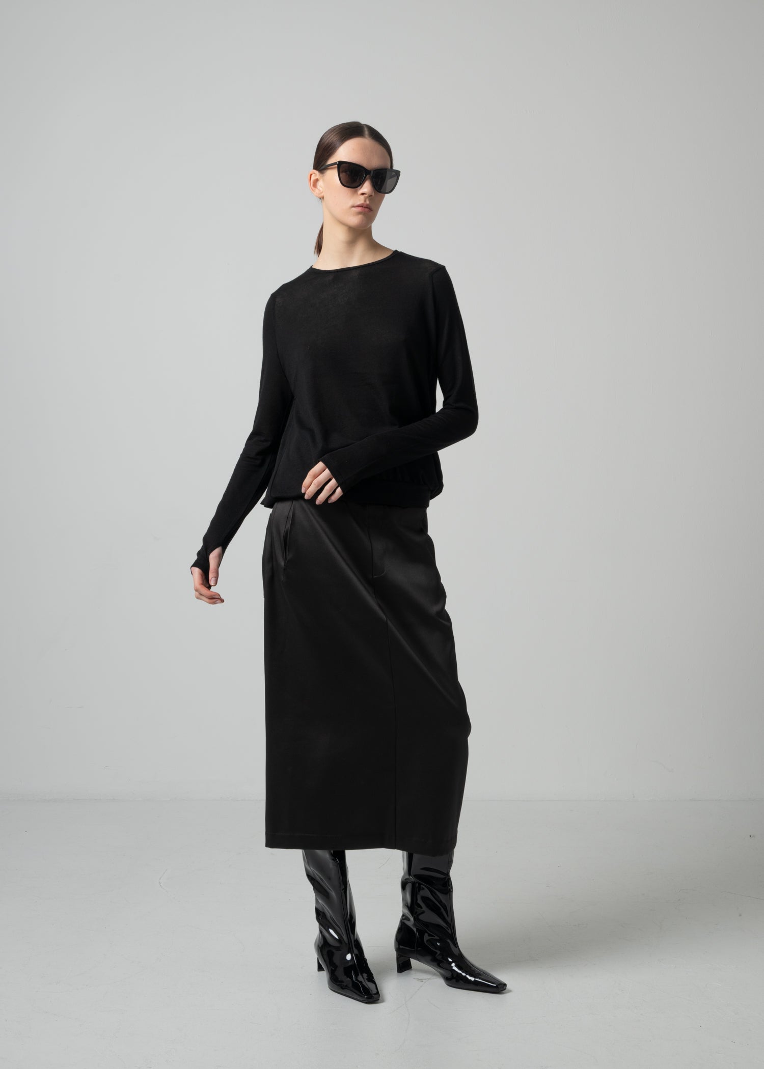25 NIKA LONG SLEEVE TOP / CASHMERE SILK SHEER JERSEY - C15