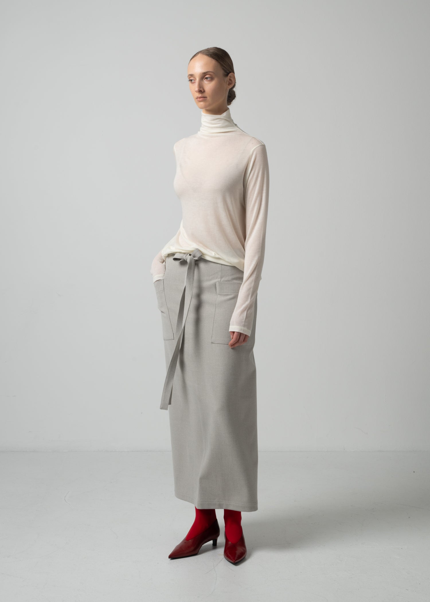 26 OMARI BOTTLE NECK TOP / CASHMERE SILK SHEER JERSEY - C15