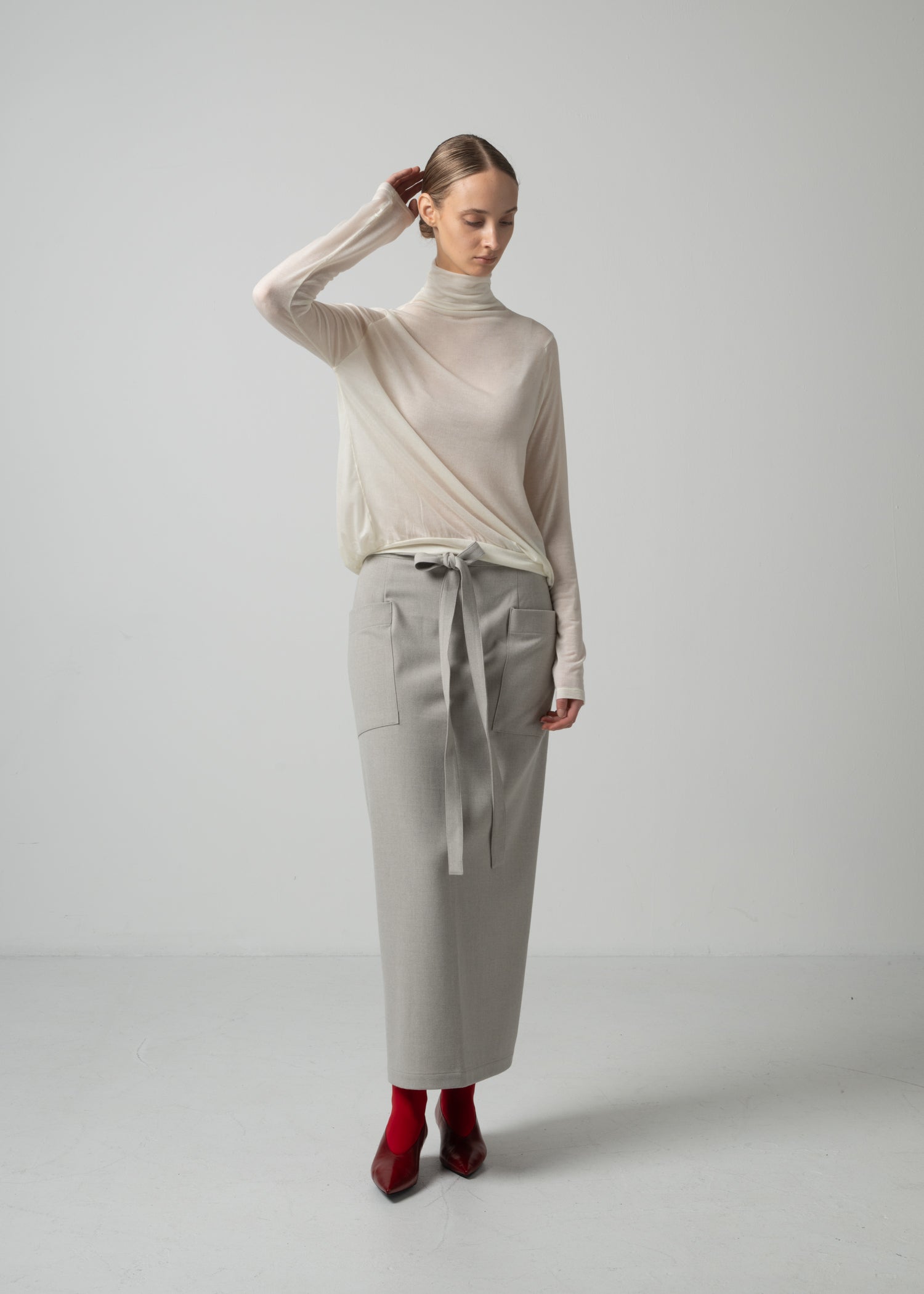 26 OMARI BOTTLE NECK TOP / CASHMERE SILK SHEER JERSEY - C15