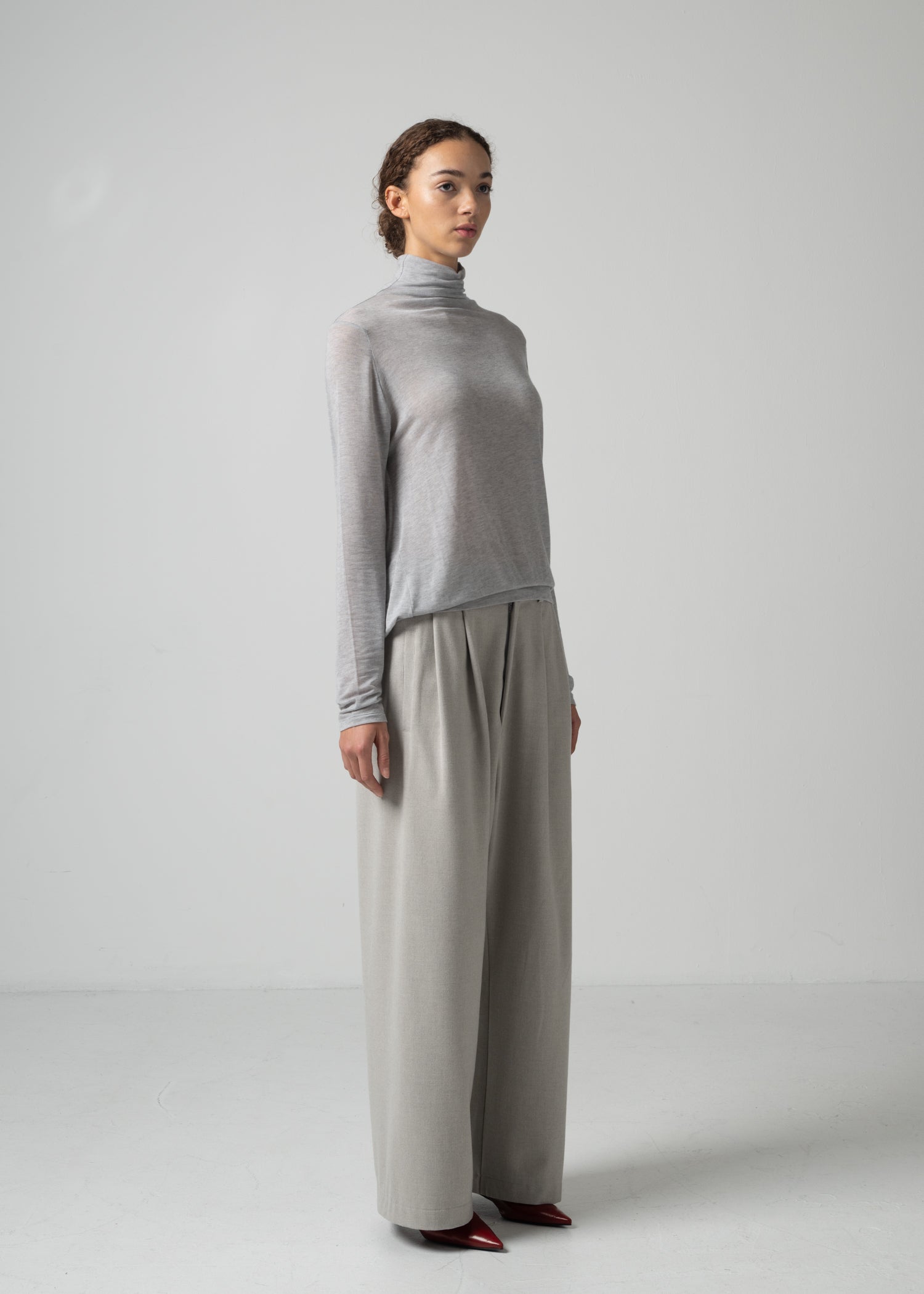 26 OMARI BOTTLE NECK TOP / CASHMERE SILK SHEER JERSEY - C15