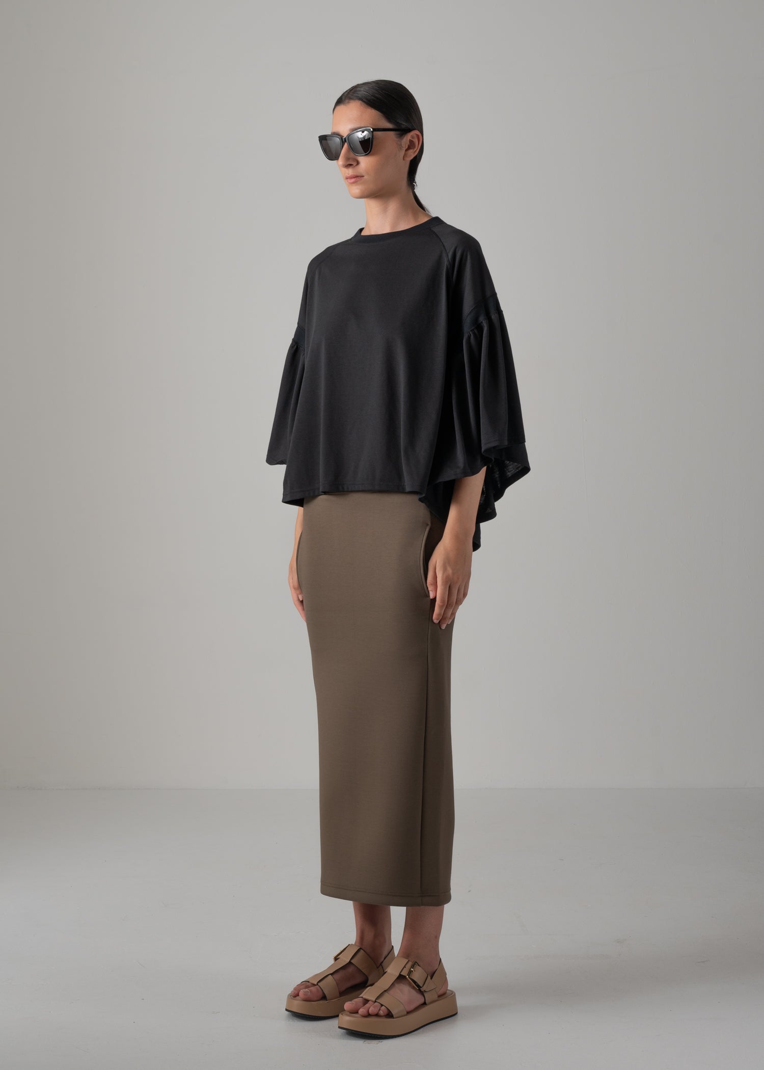 36 LAURA GATHERED SLV TOP / RECYCLED PE JERSEY - C14