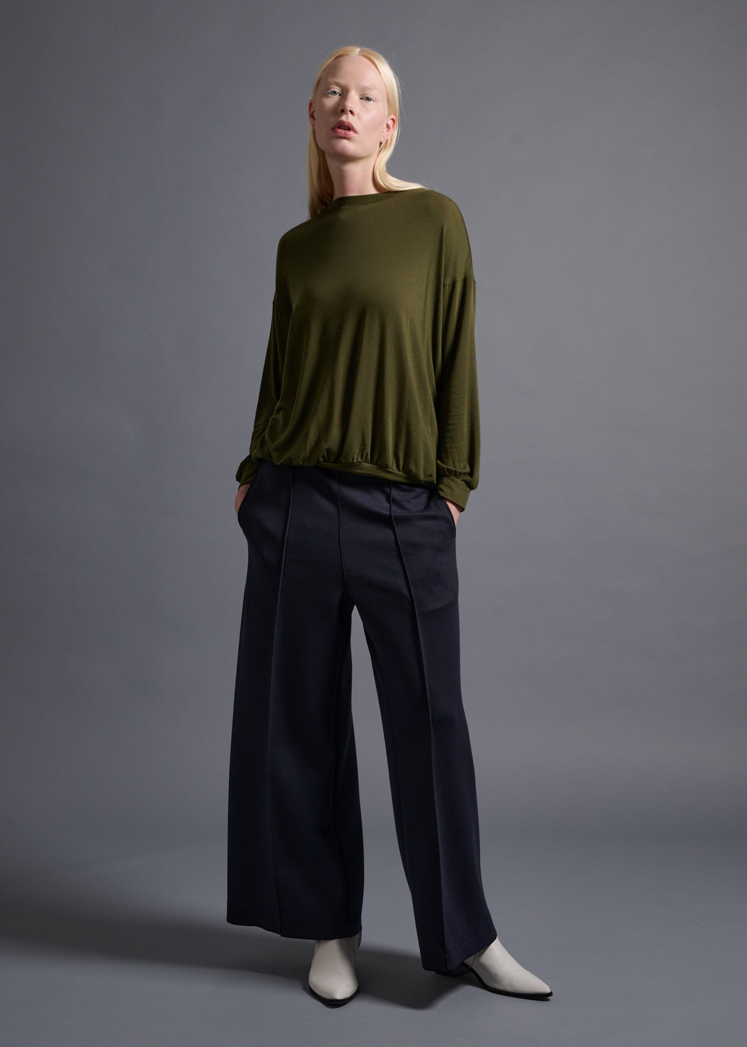 03 MACY NARROW SLV CREW NECK TOP / TENCEL CASHIMER PLAIN JERSEY - C13