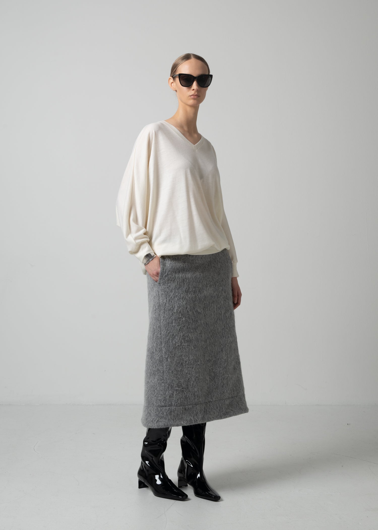 44 OCTAVIA A-LINE SKIRT / ALPACA JAQUARD SHAGGY - C15