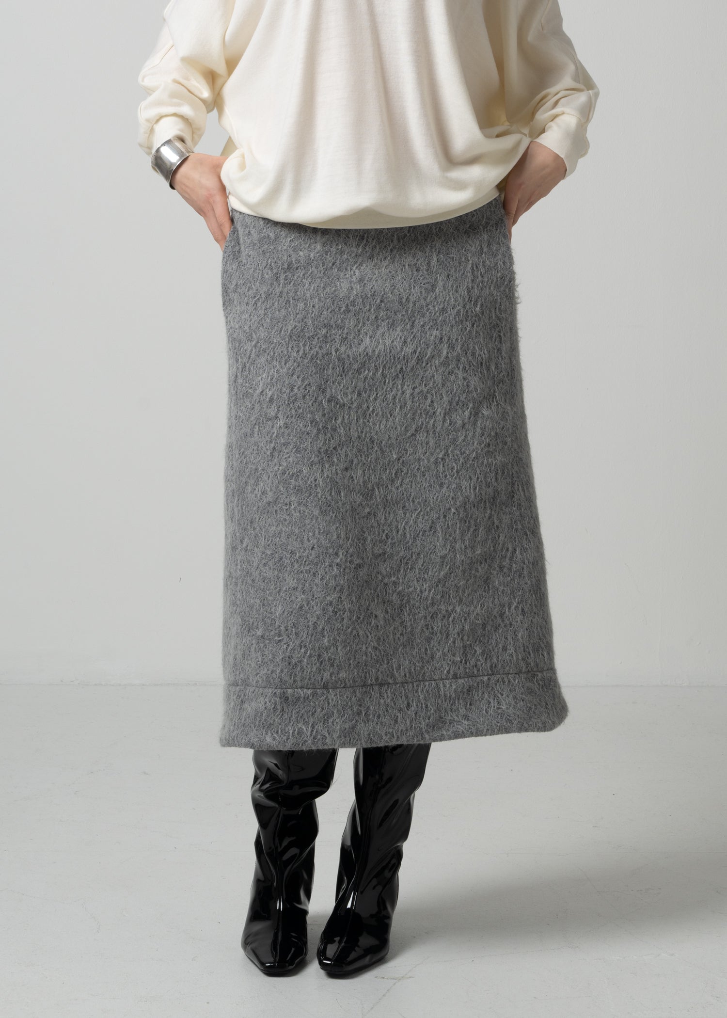 44 OCTAVIA A-LINE SKIRT / ALPACA JAQUARD SHAGGY - C15
