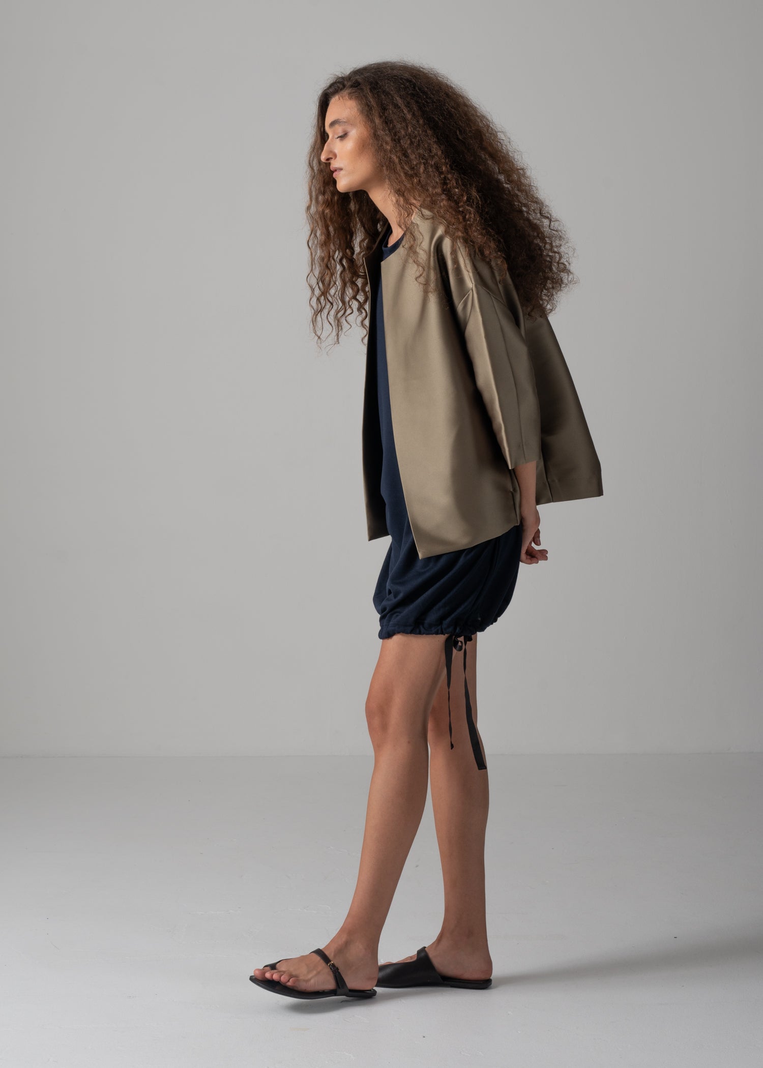 NATALY BALLOON JACKET, Collarless jacket, Made in Japan