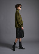 narrow sleeve high neck top, olive, cogthebigsmoke, one size fits all, sustainable fashion, less is more, made in Japan, quiet luxury, minimalist