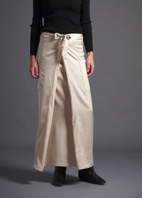 3-way wrap skirt, oat, cogthebigsmoke, one size fits all, sustainable fashion, less is more, made in Japan, quiet luxury, minimalist