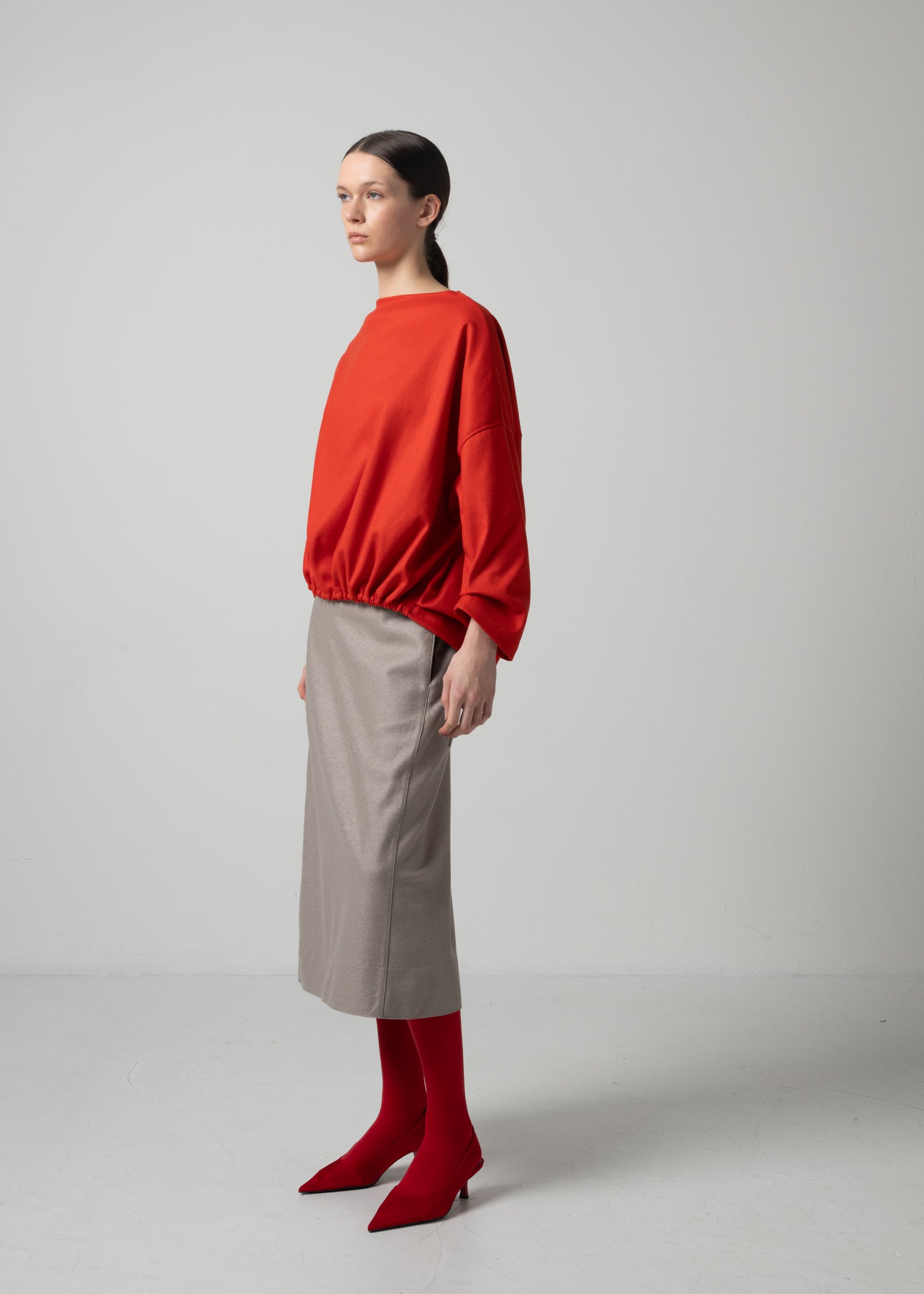56 OPHELIA BOAT NECK TOP / FLANNEL KNIT TWILL - C15