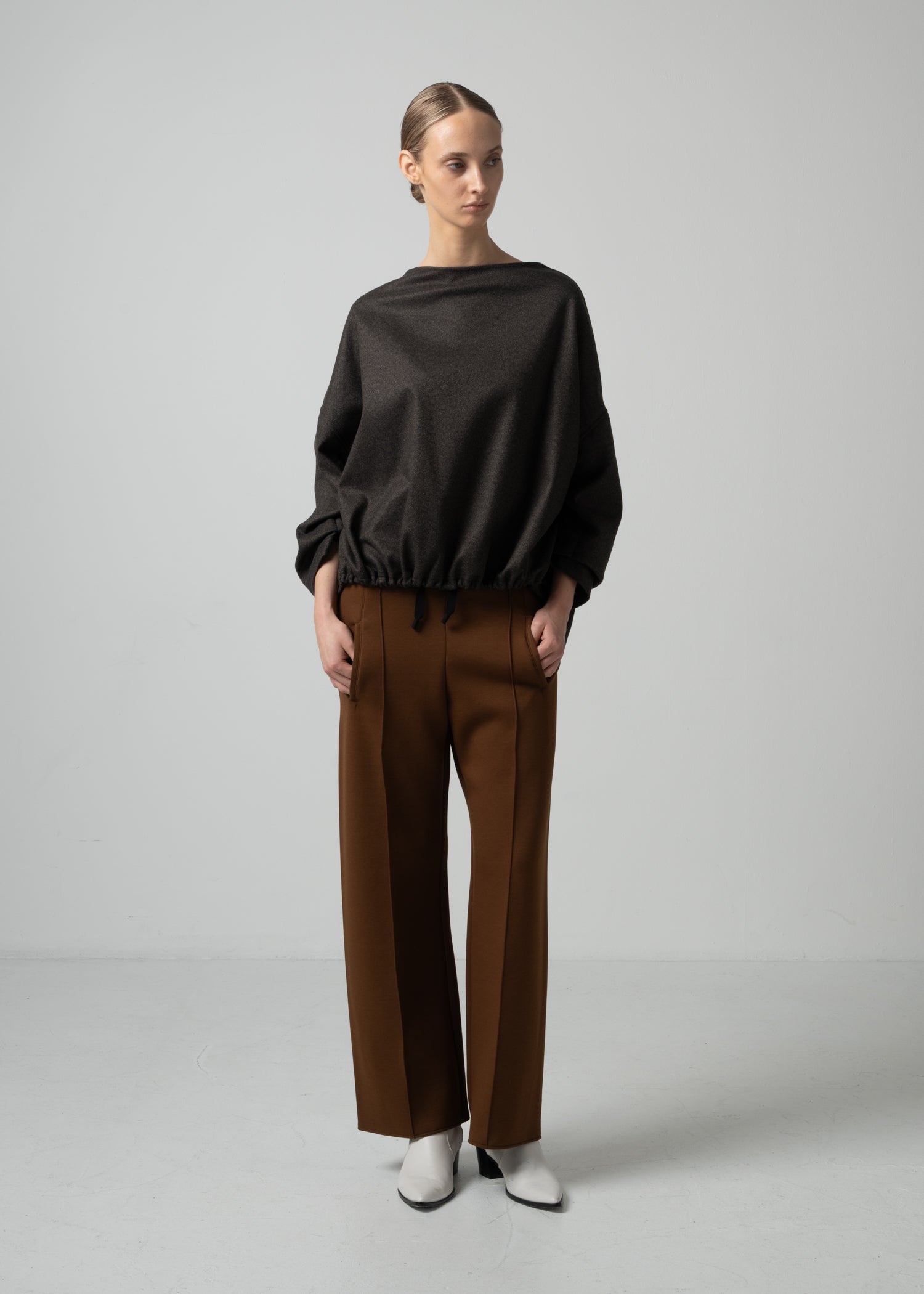 56 OPHELIA BOAT NECK TOP / FLANNEL KNIT TWILL - C15