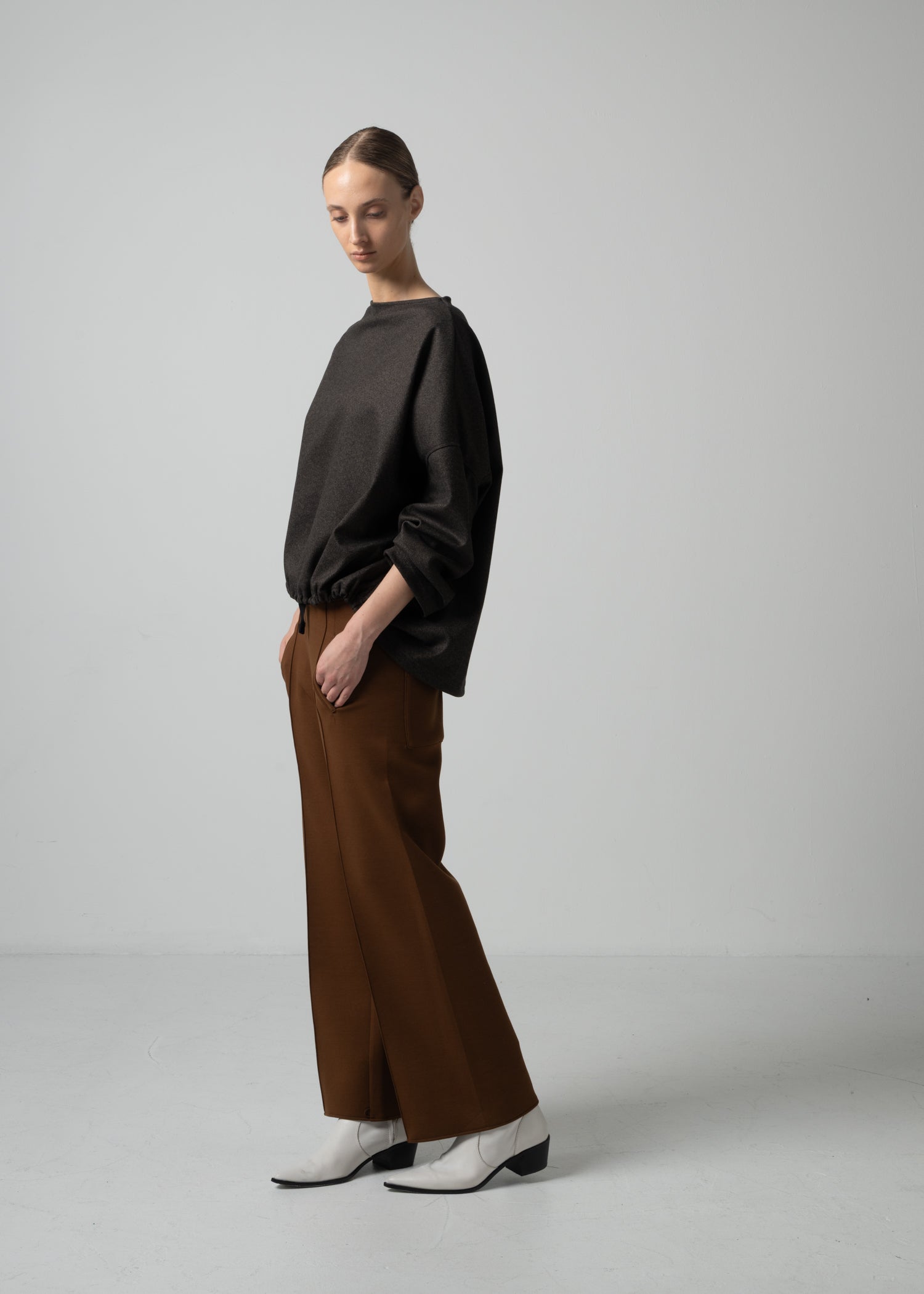 56 OPHELIA BOAT NECK TOP / FLANNEL KNIT TWILL - C15