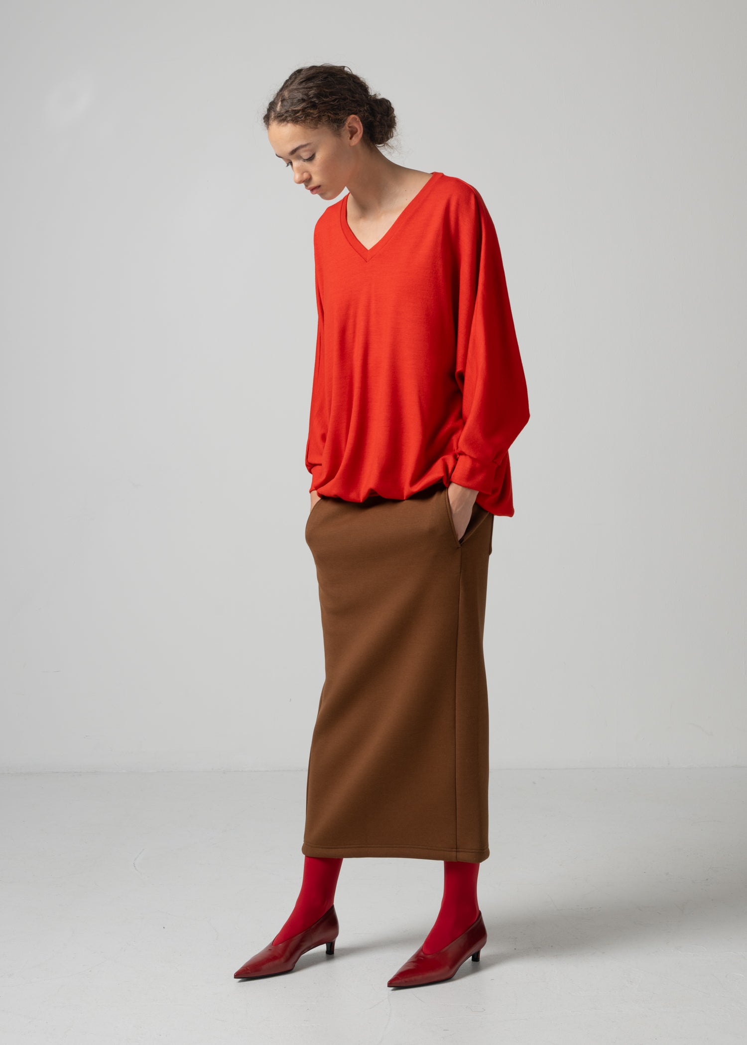61 ORI V NECK TOP / MILLED WASHABLE JERSEY - C15