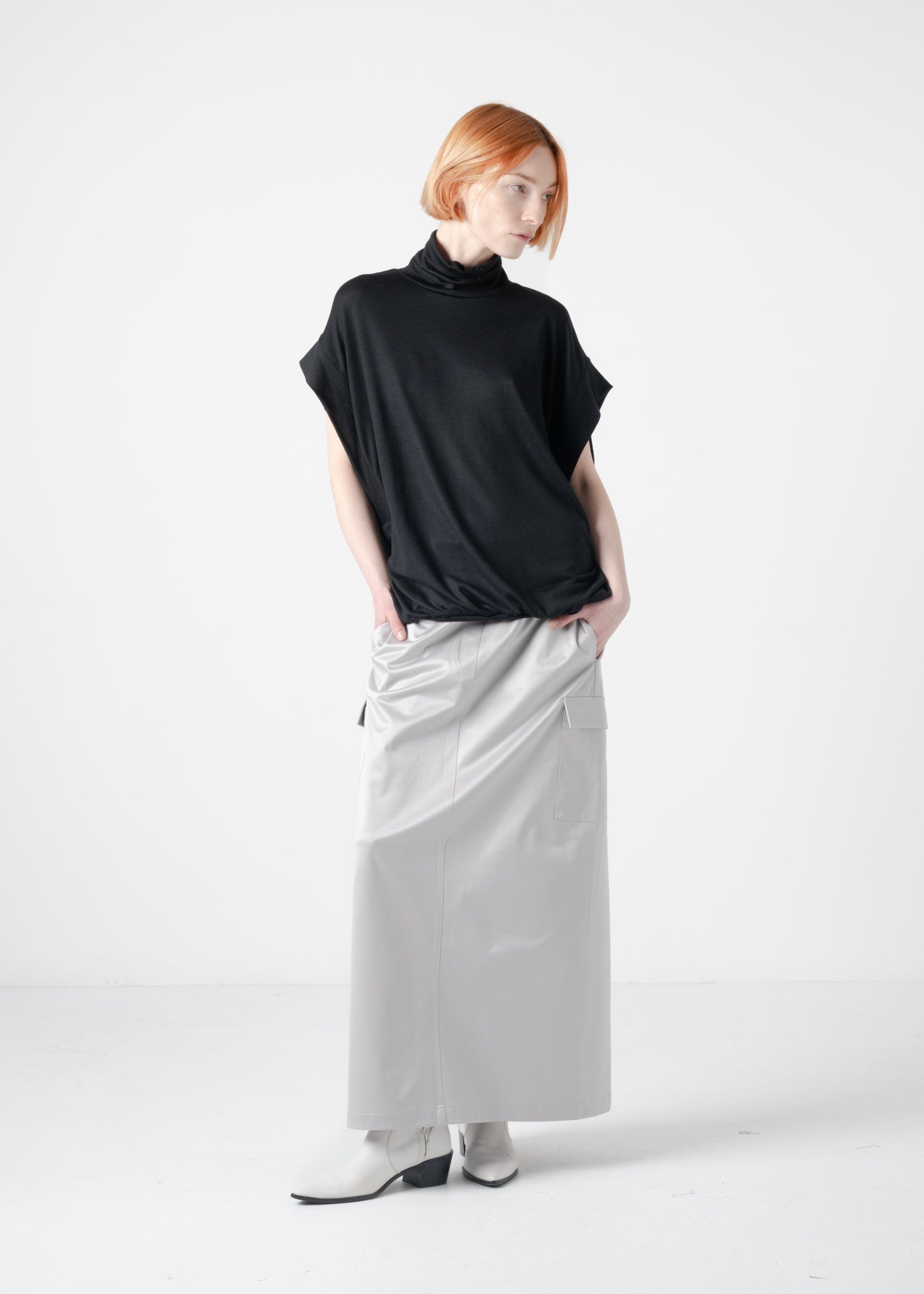 34 KHLOE LONG CARGO SKIRT / SILKY SATIN JERSEY - C11