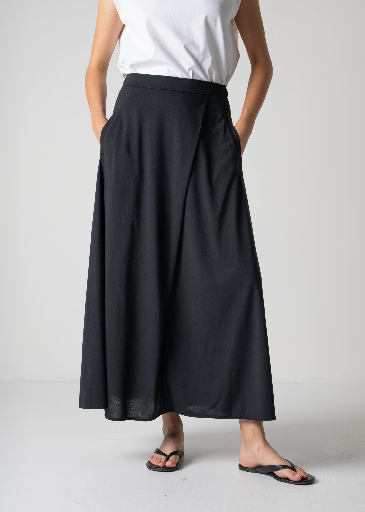 HALO SEMI-FLARE SKIRT, A-line maxi length, sustainable polyester