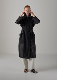 Double-breasted trench coat, black, cogthebigsmoke, made in Japan, one size fits all, sustainable fashion, capsule wardrobe essentials, quiet luxury, minimalist outfit