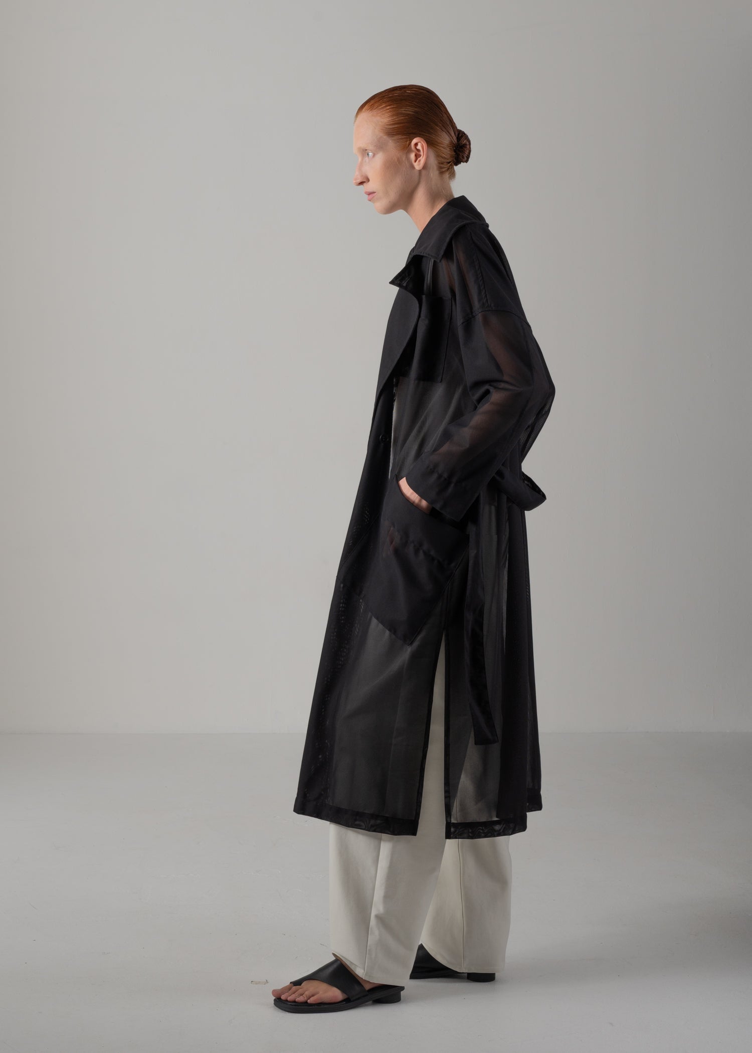 Double-breasted trench coat, black, cogthebigsmoke, made in Japan, one size fits all, sustainable fashion, capsule wardrobe essentials, quiet luxury, minimalist outfi
